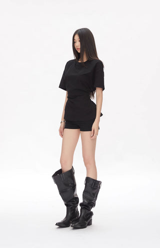 black shoulder top