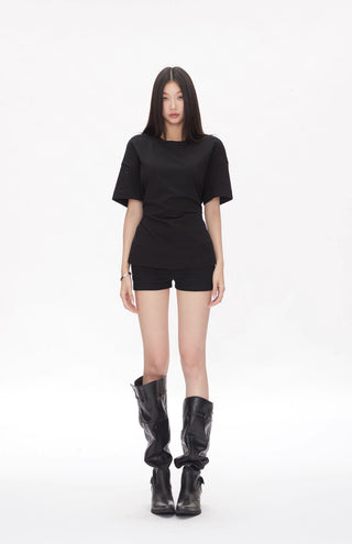 black shoulder top