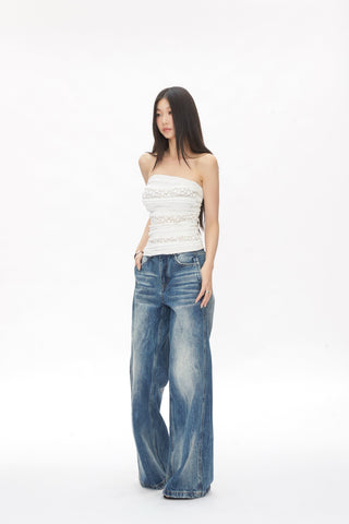 washed straight jeans