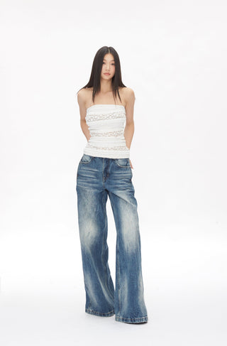 washed straight jeans