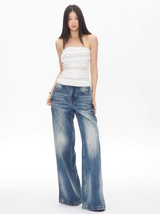 washed straight jeans