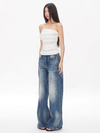 washed straight jeans