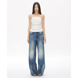 washed straight jeans