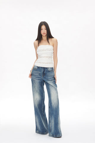washed straight jeans
