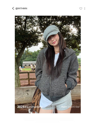 striped hooded coat