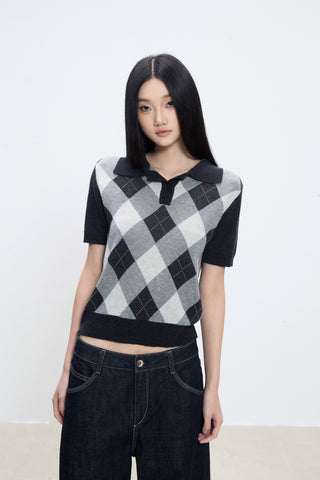 plaid polo top