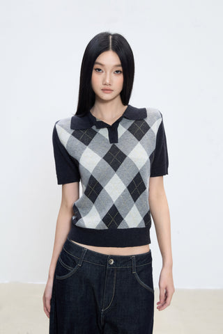 plaid polo top