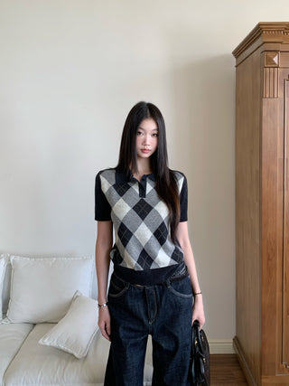 plaid polo top
