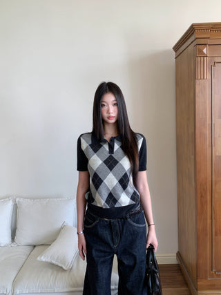 plaid polo top