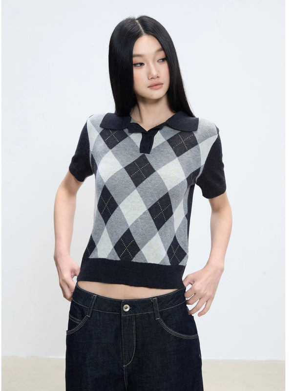 plaid polo top