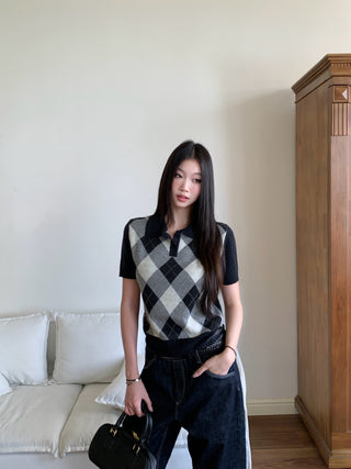 plaid polo top