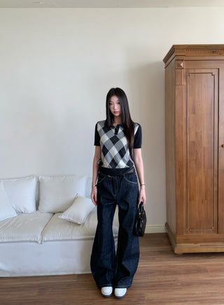 plaid polo top