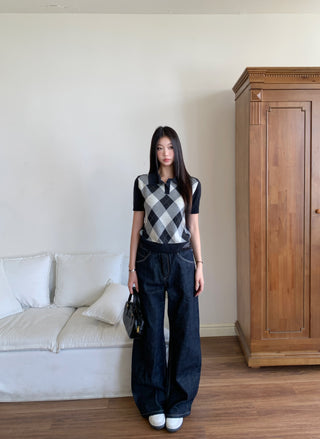 plaid polo top