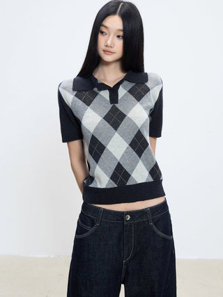 plaid polo top