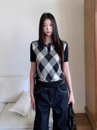 plaid polo top