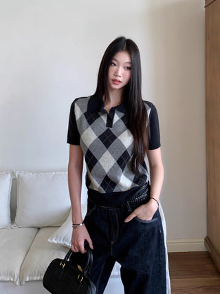 plaid polo top