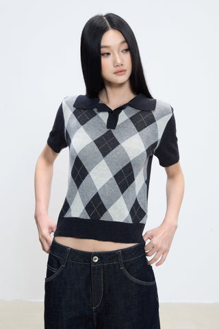 plaid polo top