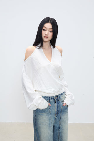 off-shoulder white top