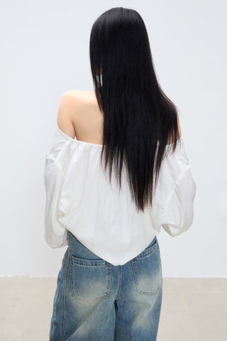 off-shoulder white top