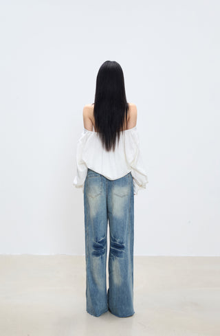 off-shoulder white top