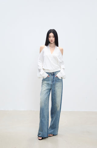 off-shoulder white top