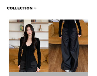 black V-neck top