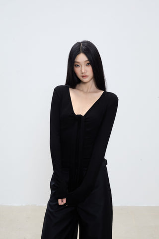 black V-neck top