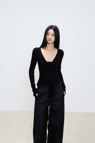black V-neck top