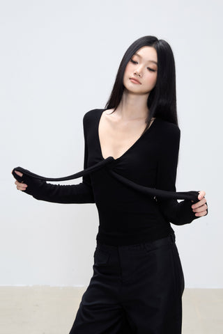 black V-neck top