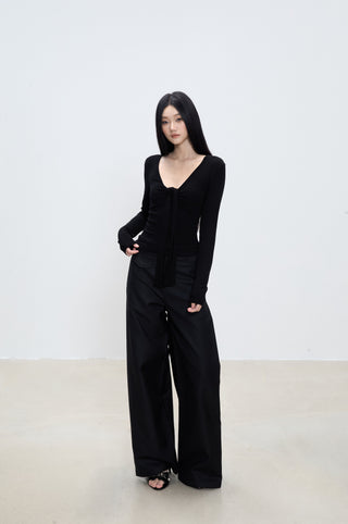 black V-neck top