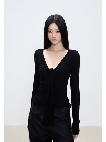 black V-neck top