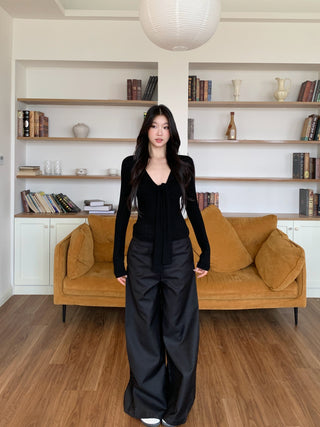 black V-neck top