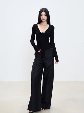 black V-neck top