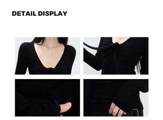 black V-neck top