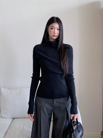 black knit blouse