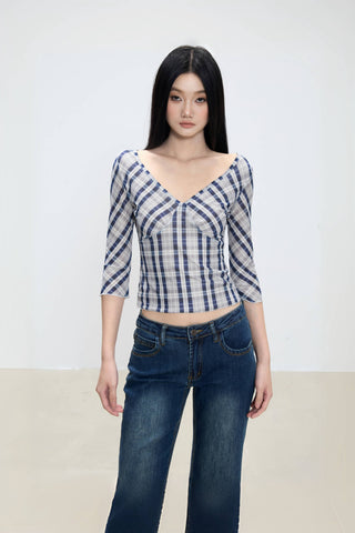 plaid shoulder tee