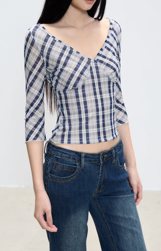 plaid shoulder tee