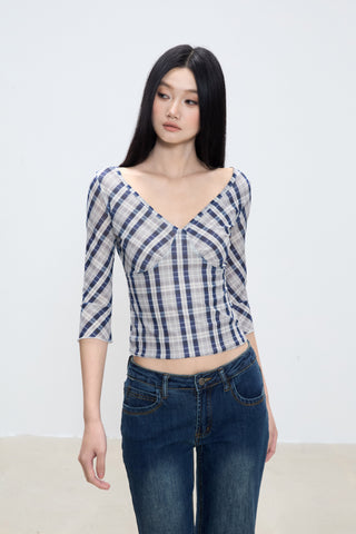plaid shoulder tee