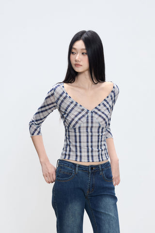 plaid shoulder tee