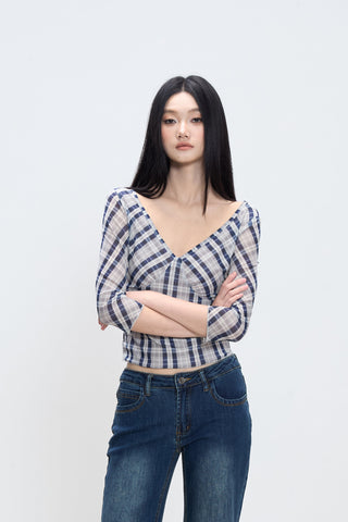 plaid shoulder tee