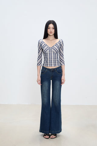plaid shoulder tee