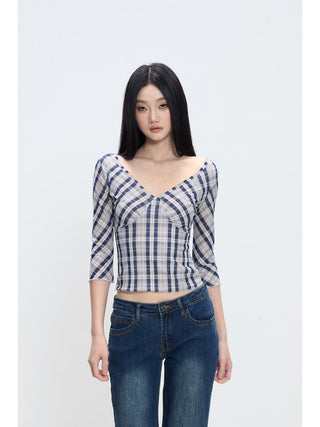 plaid shoulder tee