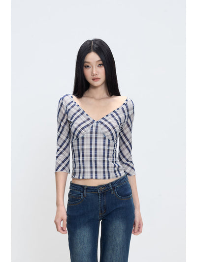 plaid shoulder tee