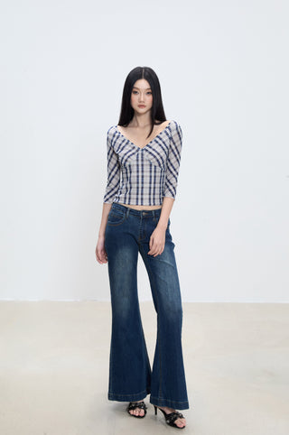 plaid shoulder tee
