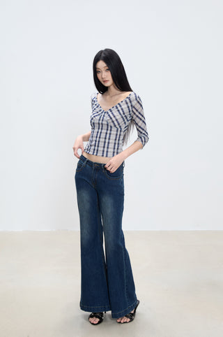 plaid shoulder tee