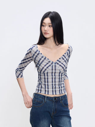 plaid shoulder tee