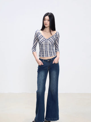 plaid shoulder tee