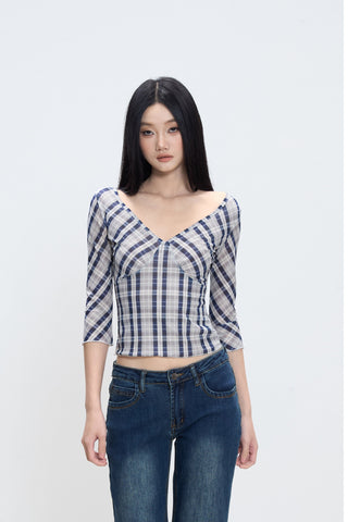plaid shoulder tee