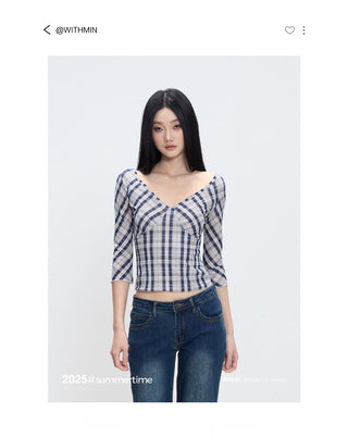 plaid shoulder tee
