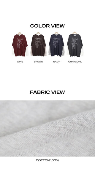 Dorin Oversized Layered Lettering Contrast Long Sleeve T-shirt
